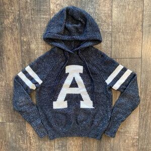 y2k abercrombie & fitch knit sweater hoodie navy & white collegiate